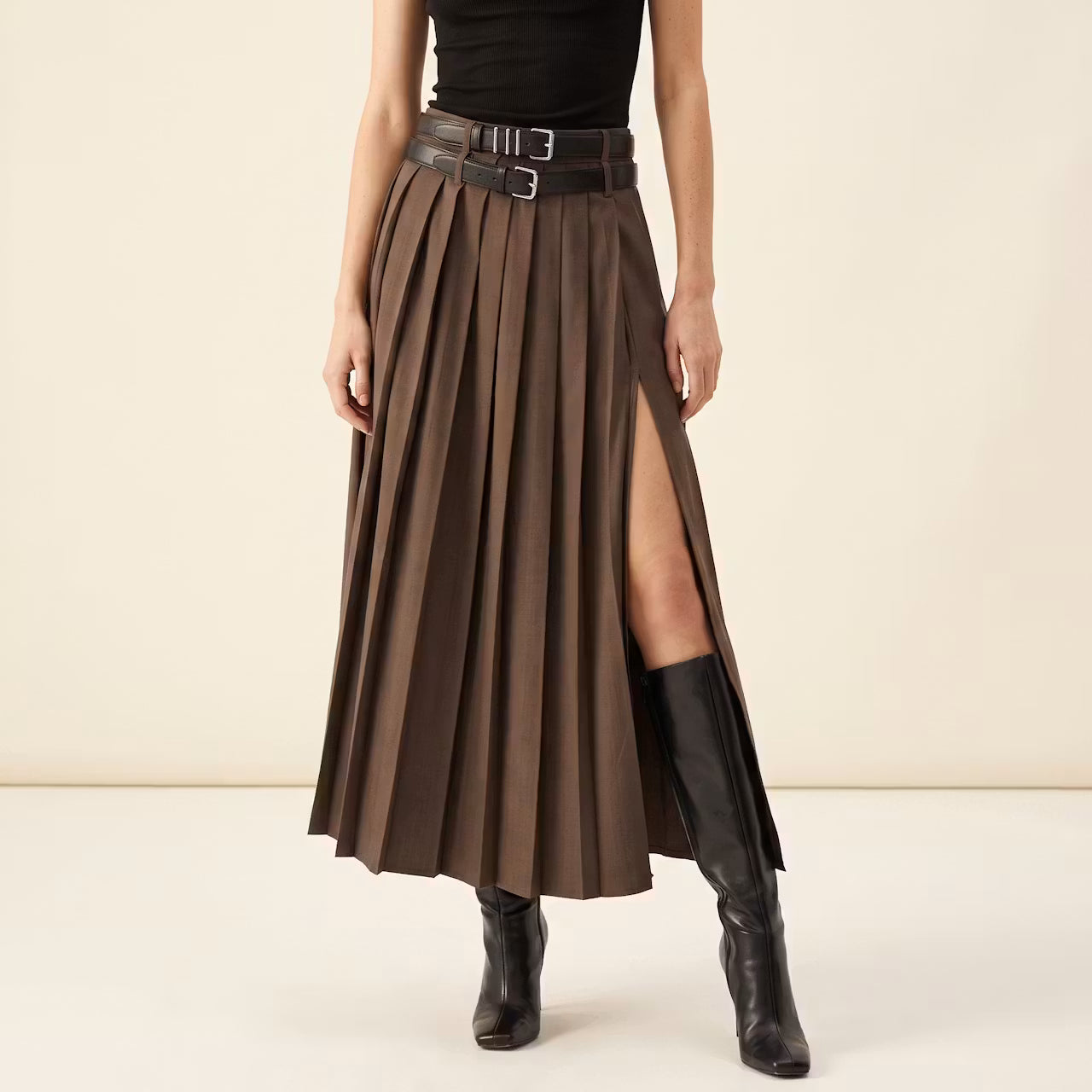 Maren Geplooide Midirok met Split