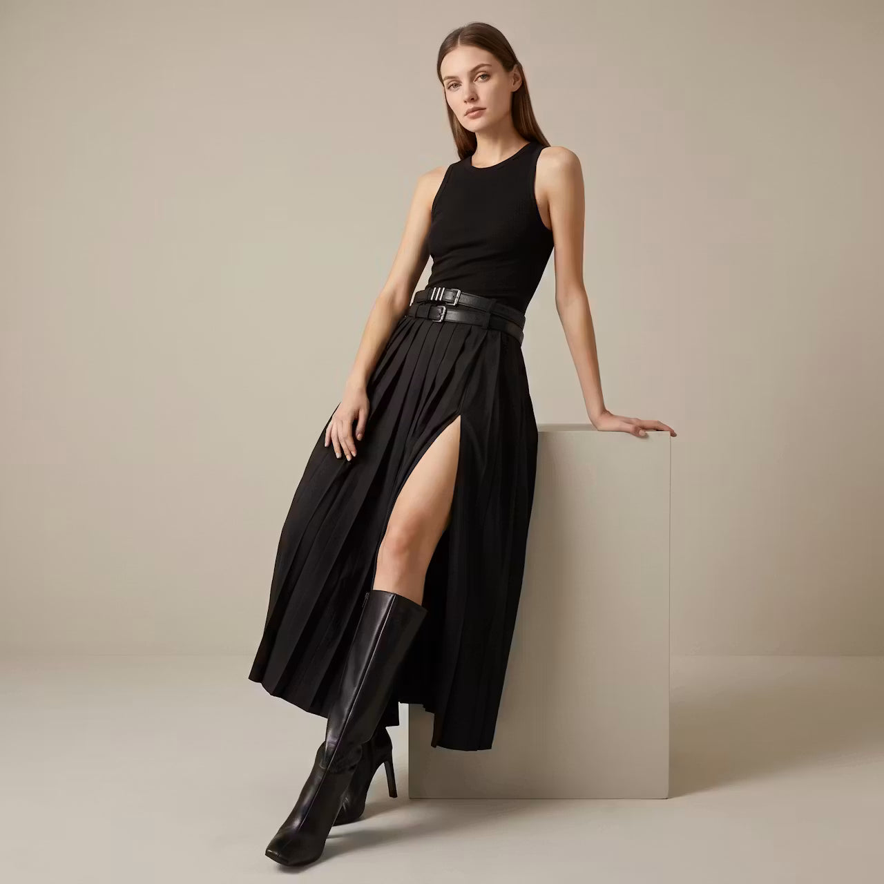 Maren Geplooide Midirok met Split