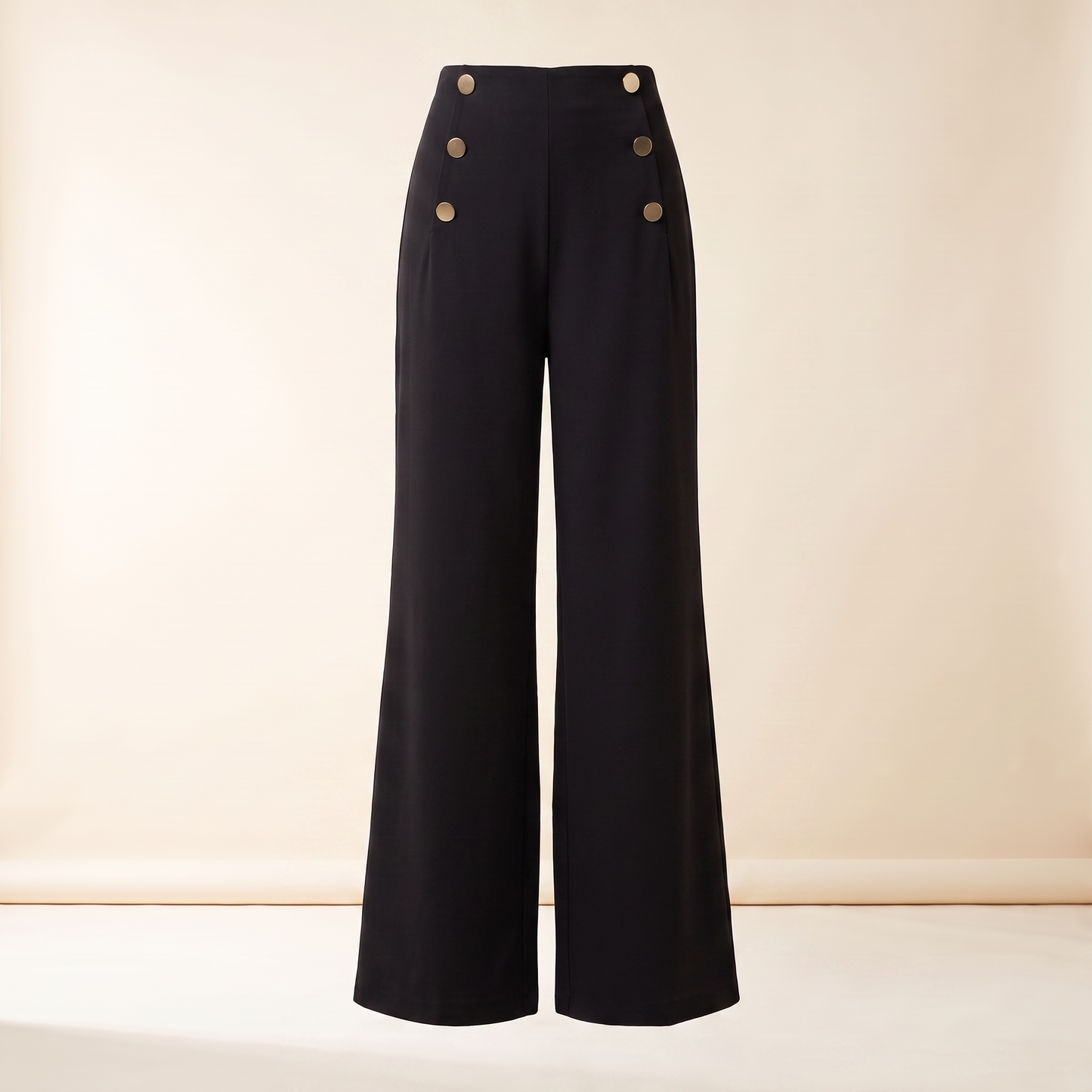 Vela-broek met drie knopen en wijde pijpen