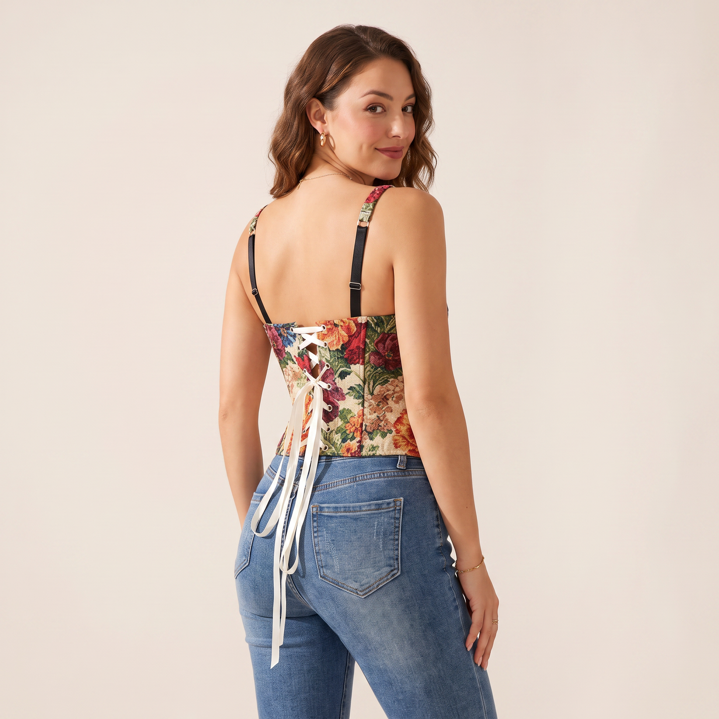 Maribel bustiertop met bloemenprint en baleinen