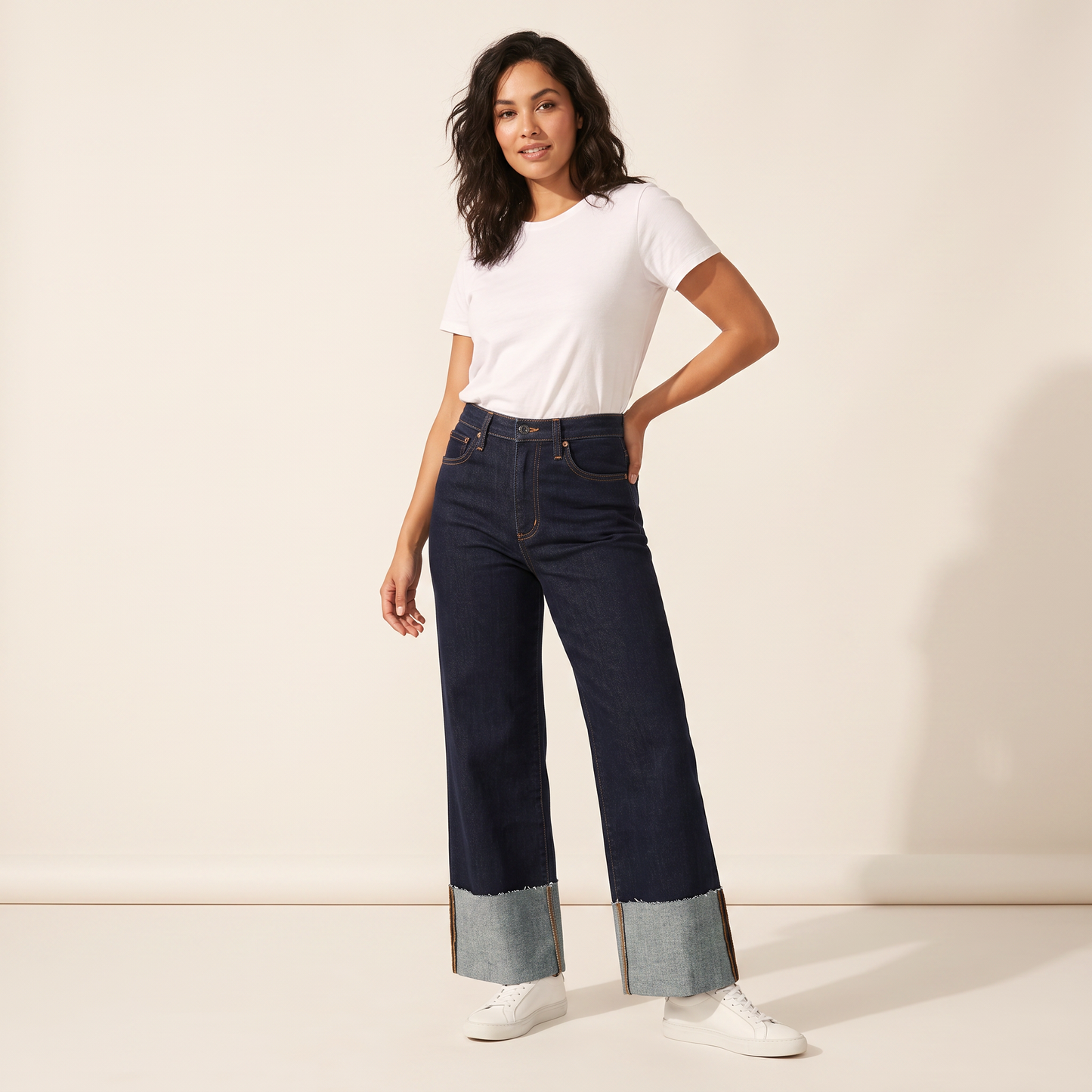 Noir Wash denimbroek met wijde pijpen