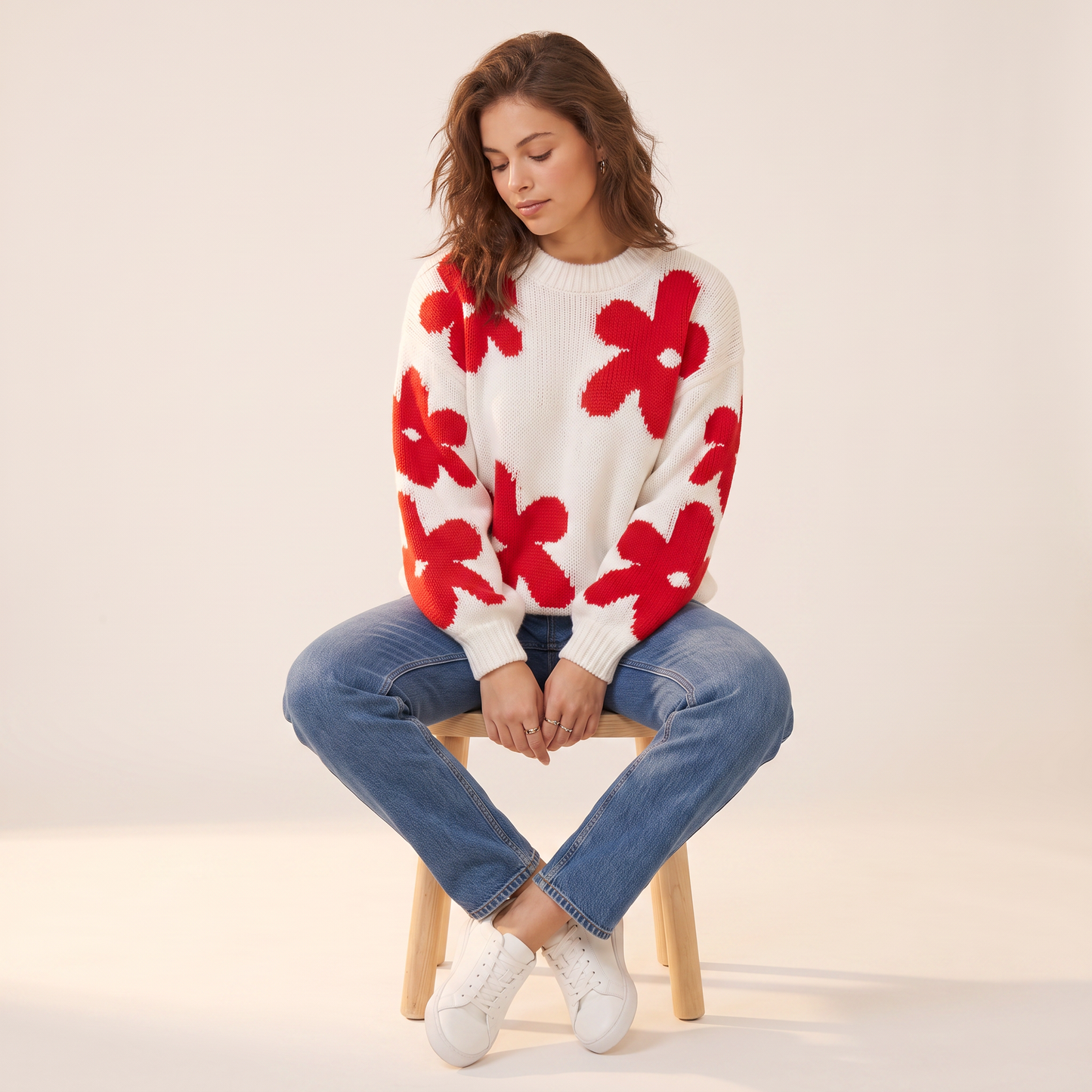 Fiora gebreide pullover met rode bloemen