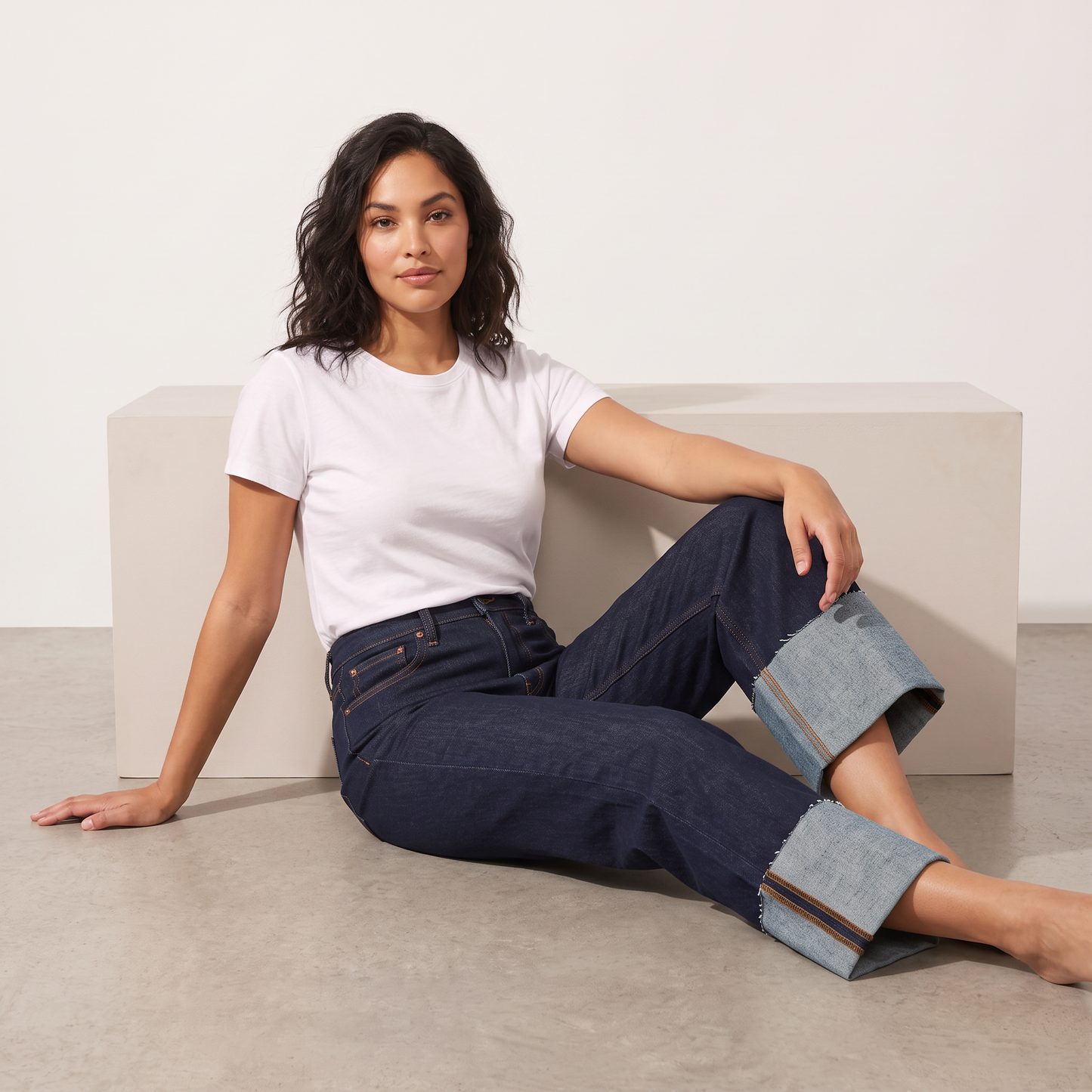 Noir Wash denimbroek met wijde pijpen