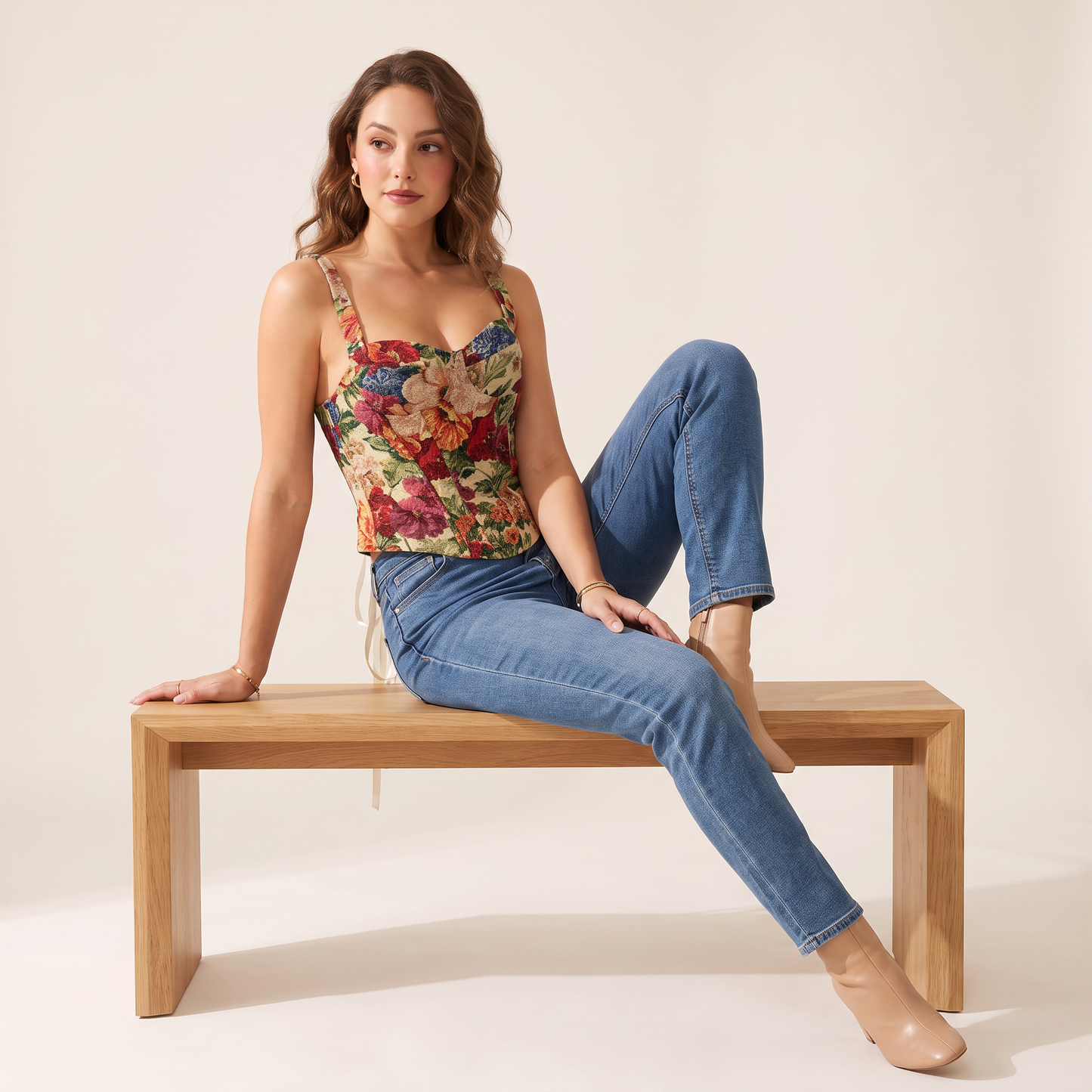Maribel bustiertop met bloemenprint en baleinen