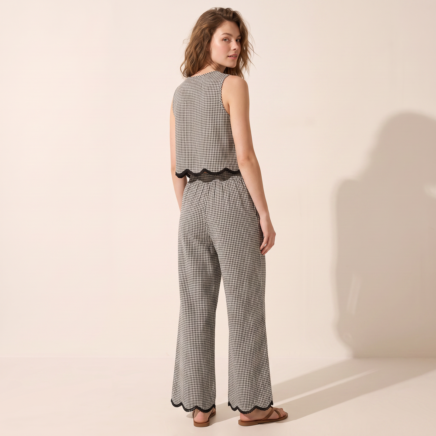 Noir Grid set met gilet en broek