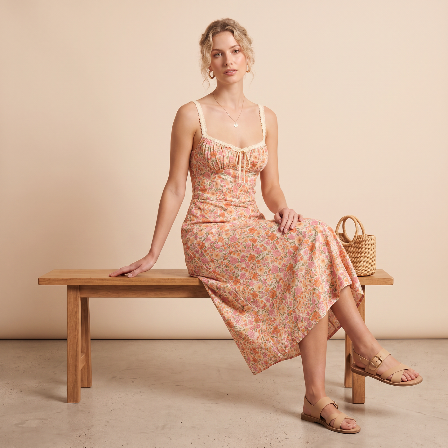 Rose Line midi-jurk met bloemen