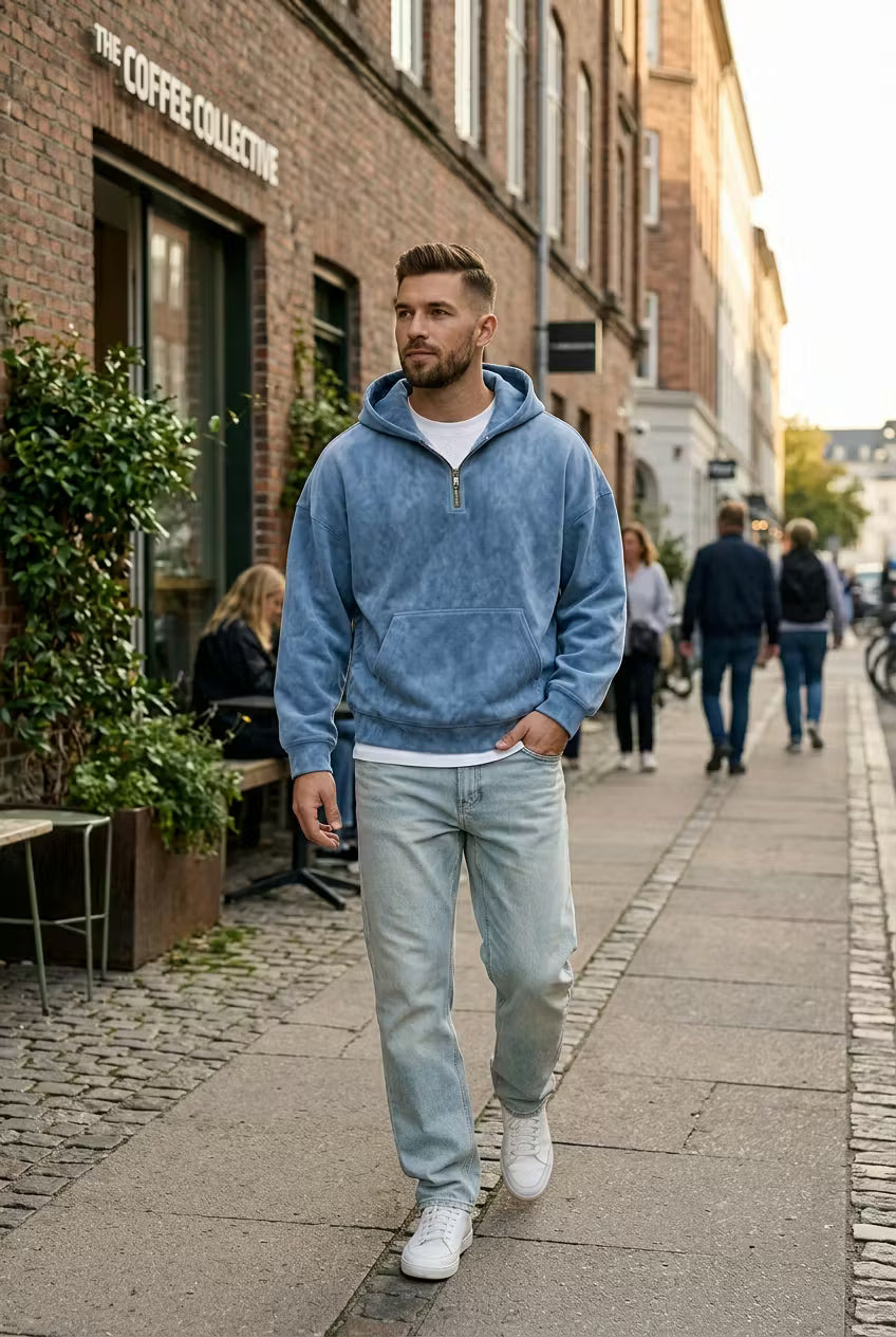 Stonewash Half Zip Hoodie
