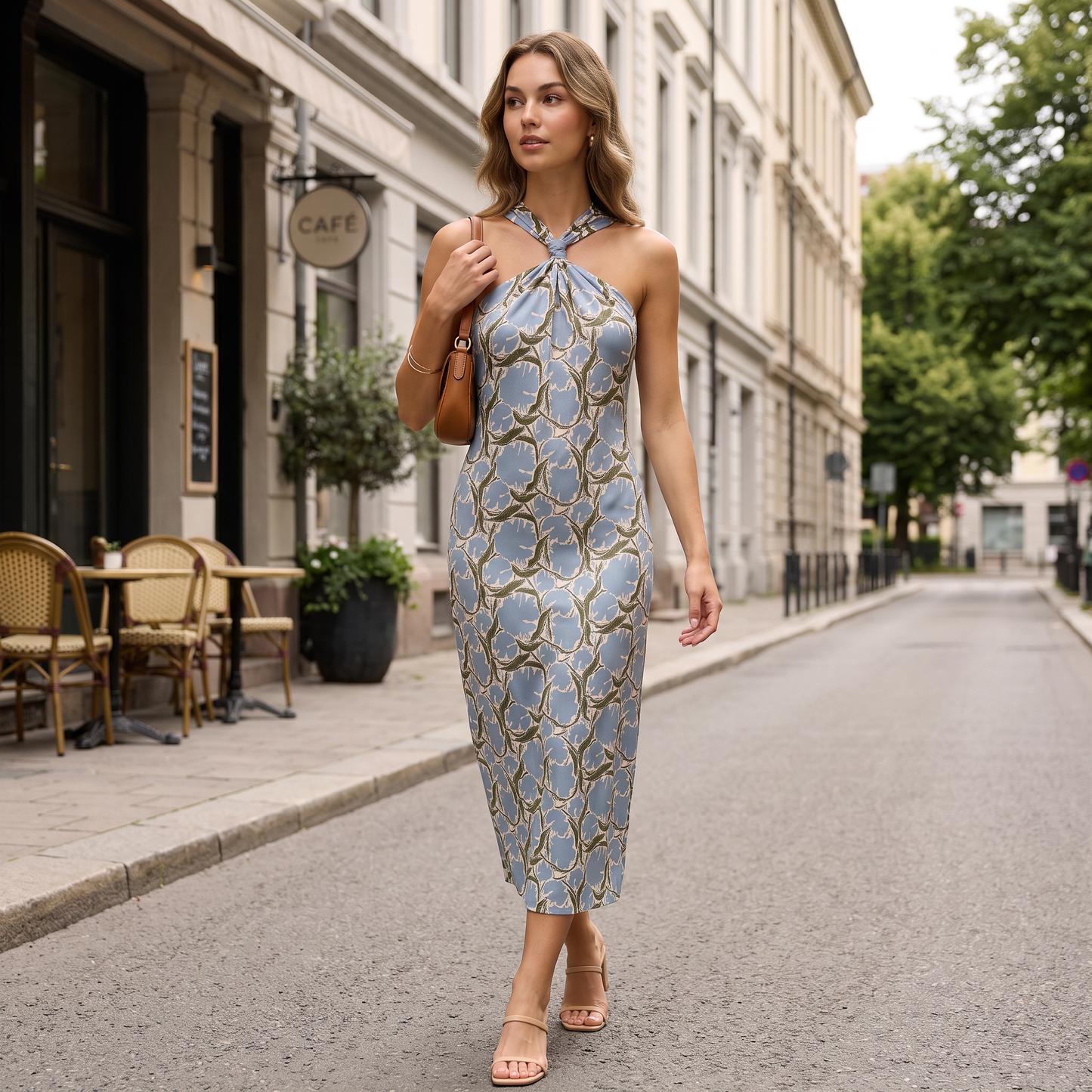 Siena geribde jurk met print