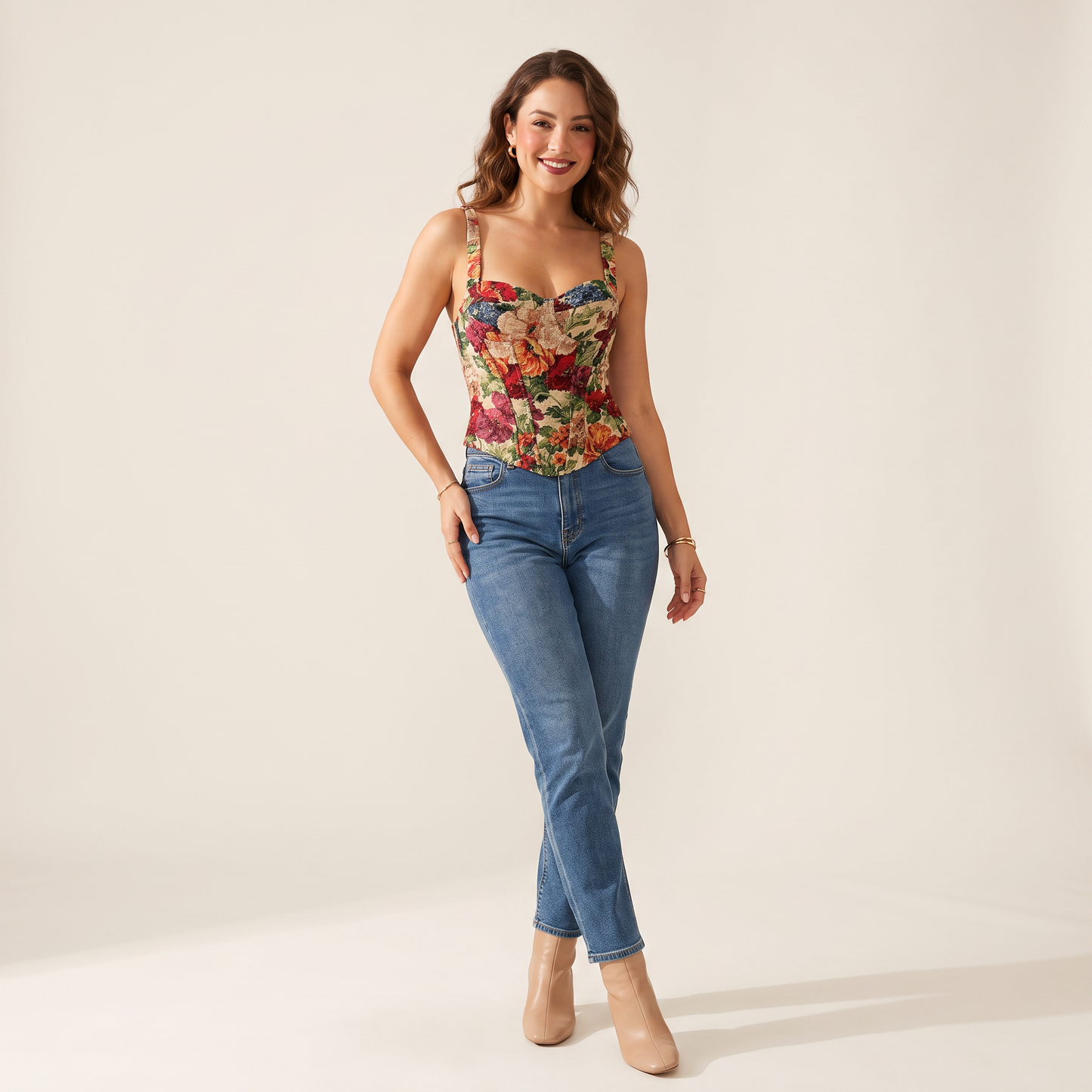 Maribel bustiertop met bloemenprint en baleinen