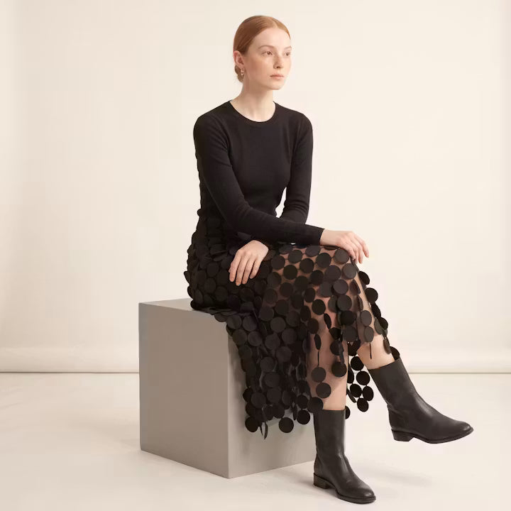 Celeste midi-rok met schijfvormige franjes