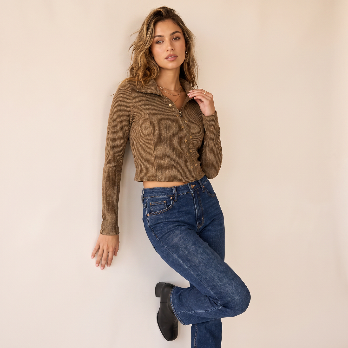 Talia geribd vest met capuchon