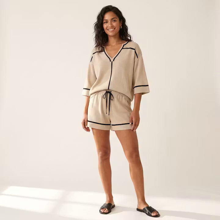 Sienna shirt en shorts set met contrastrand