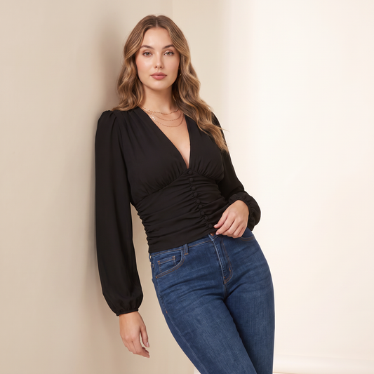 Nira top met V-hals en plooien