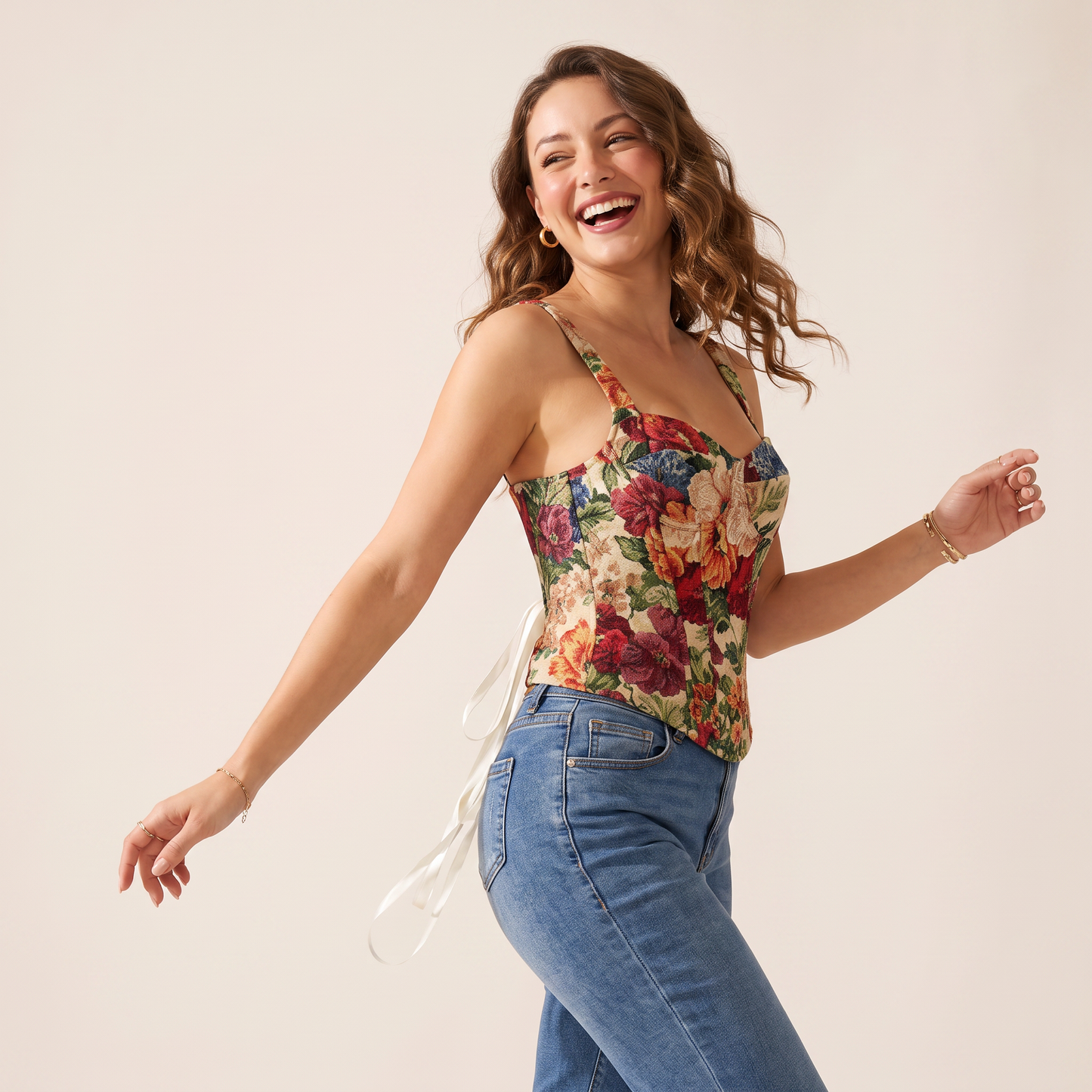 Maribel bustiertop met bloemenprint en baleinen