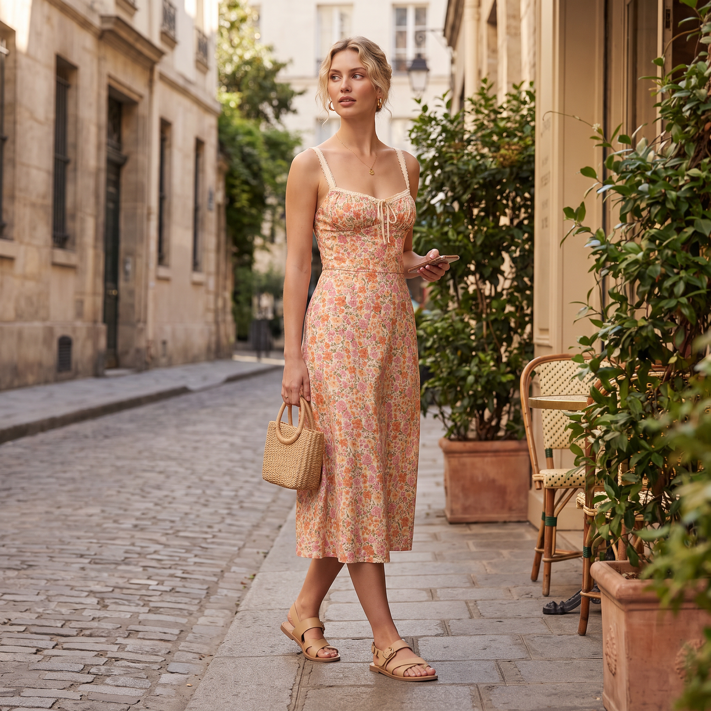Rose Line midi-jurk met bloemen