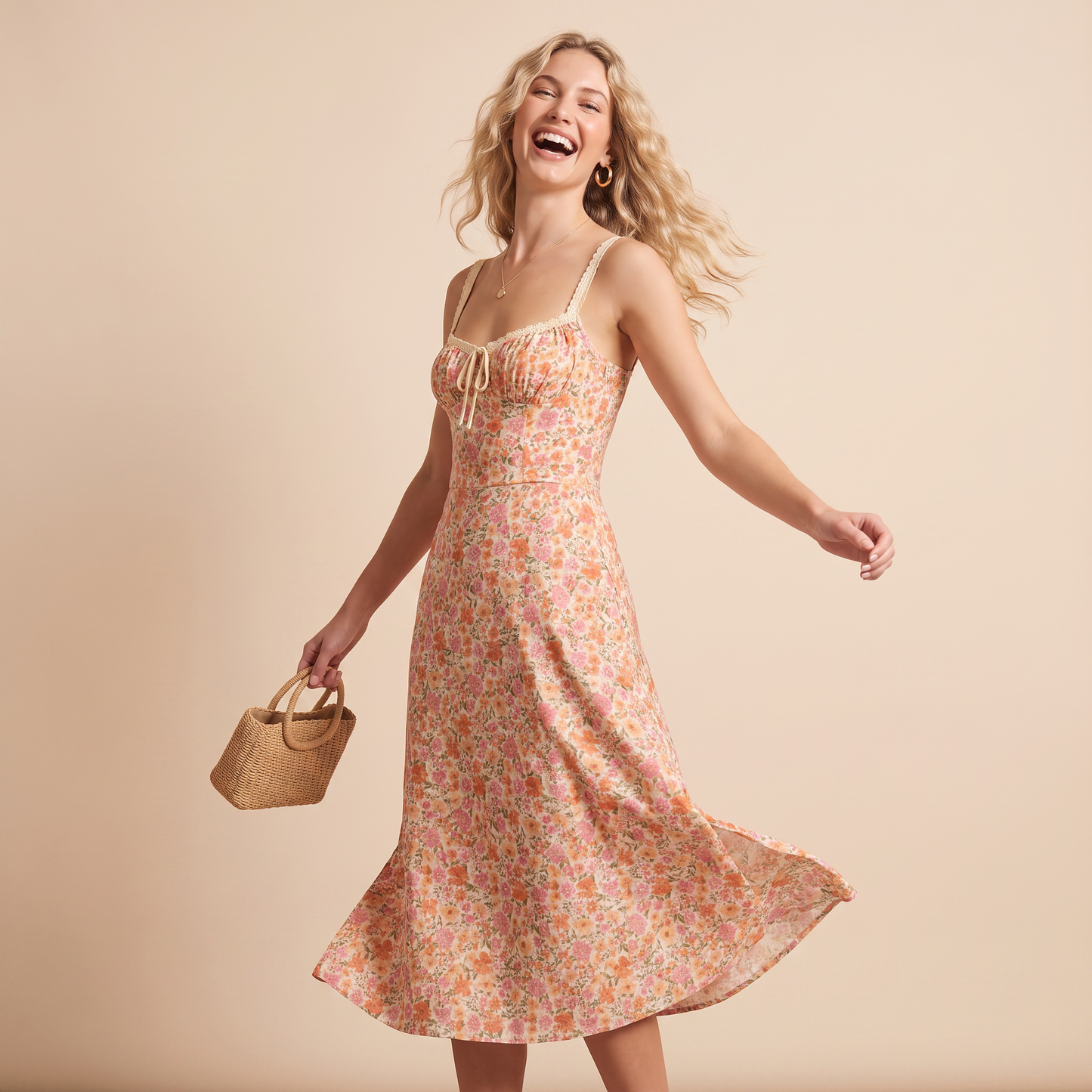 Rose Line midi-jurk met bloemen