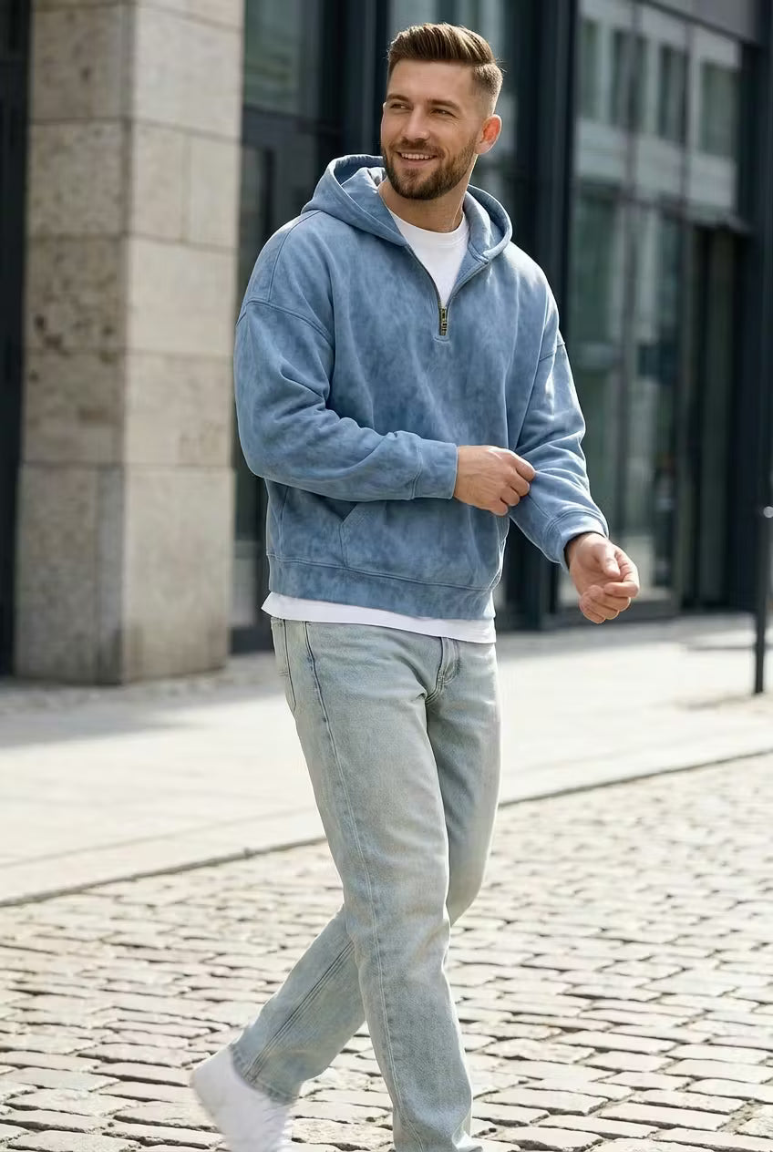 Stonewash Half Zip Hoodie
