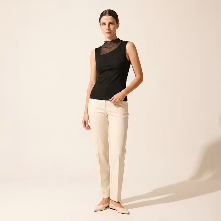 Amara Gebreide Top met Mesh Hals