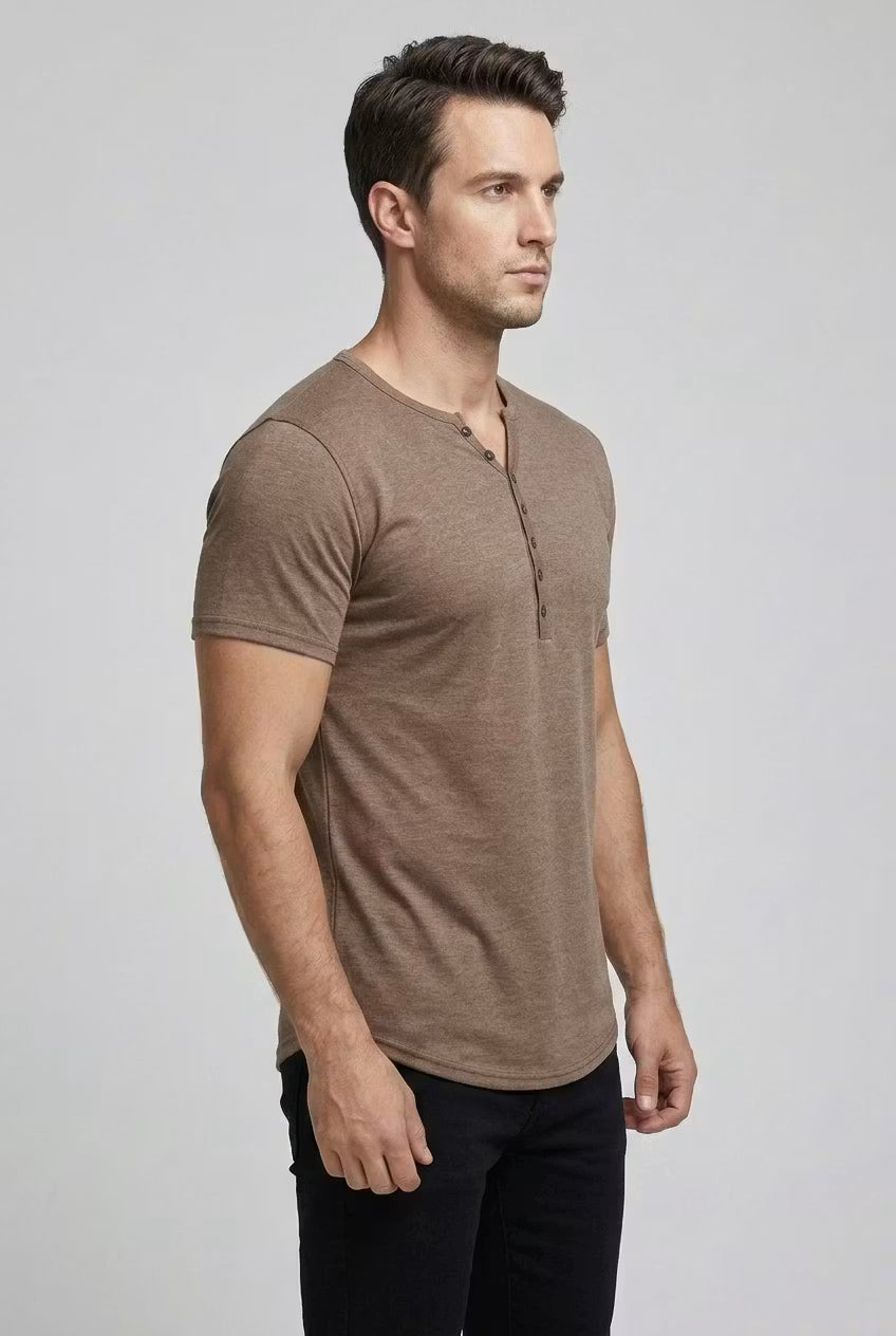 Men’s Short Sleeve Henley Shirt With Button Placket