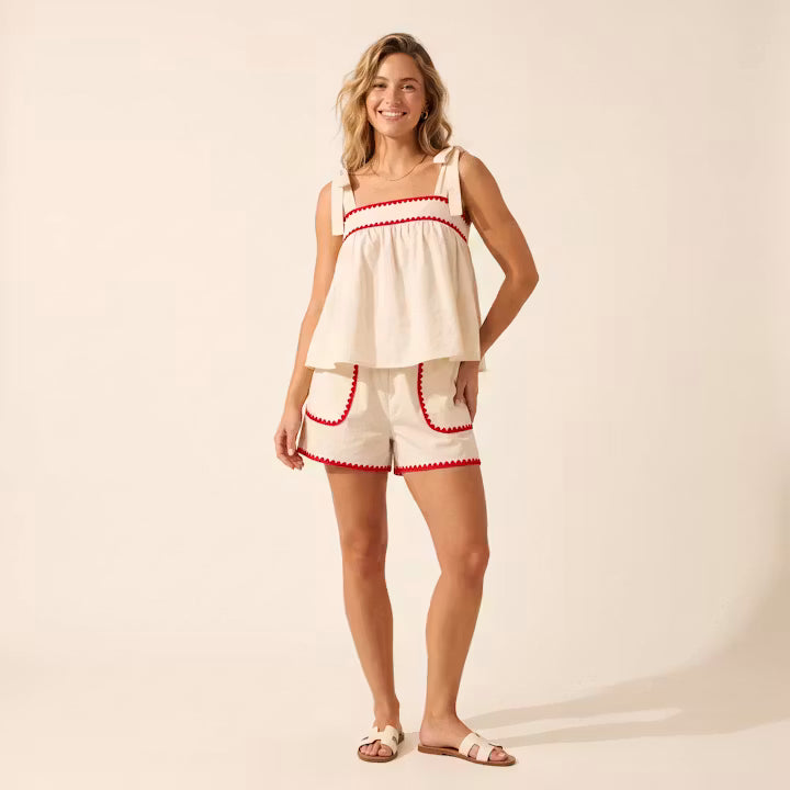 Liora cami en shorts set met contrastrand