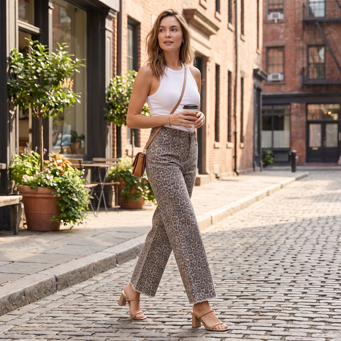 Ravell wide-leg broek met luipaardprint