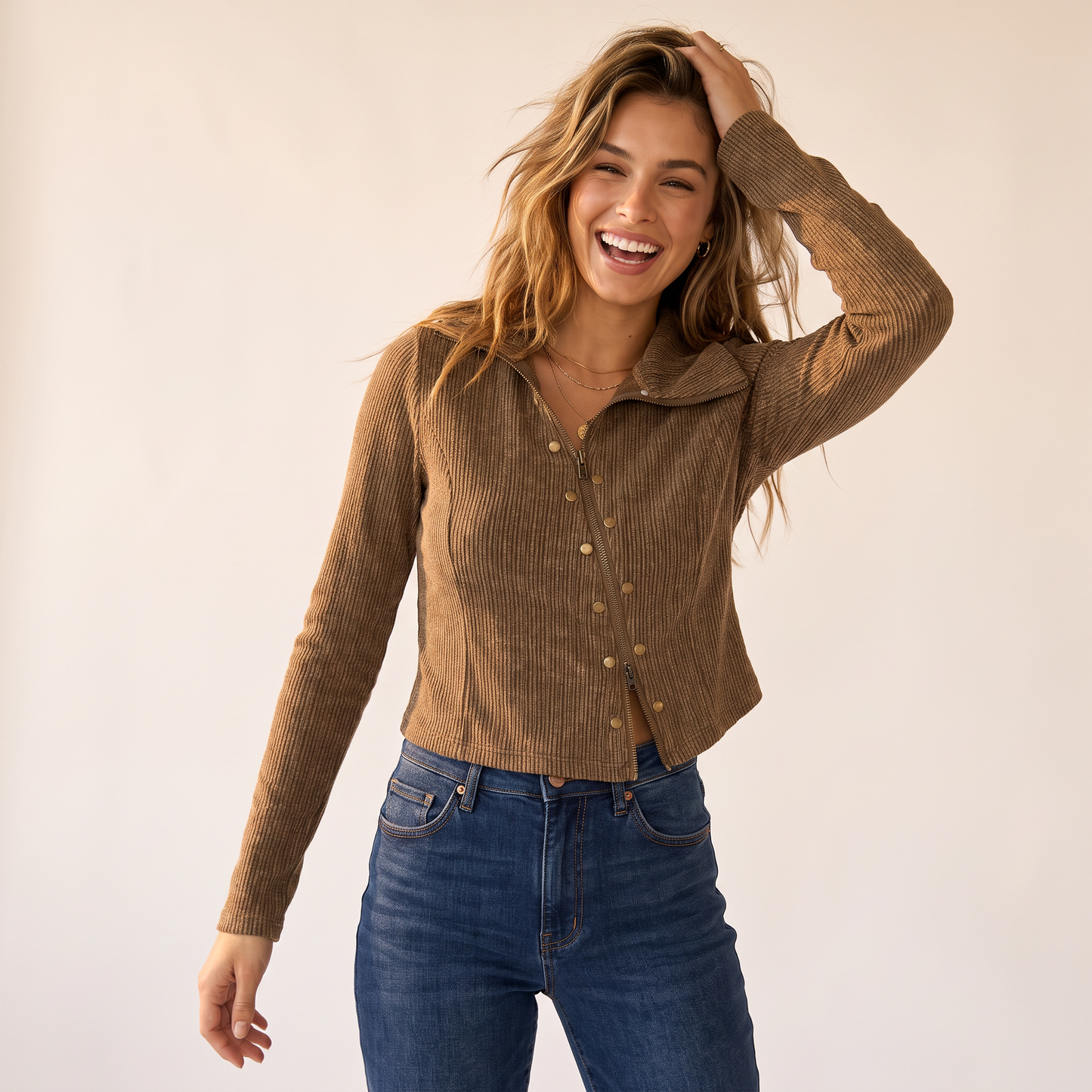 Talia geribd vest met capuchon