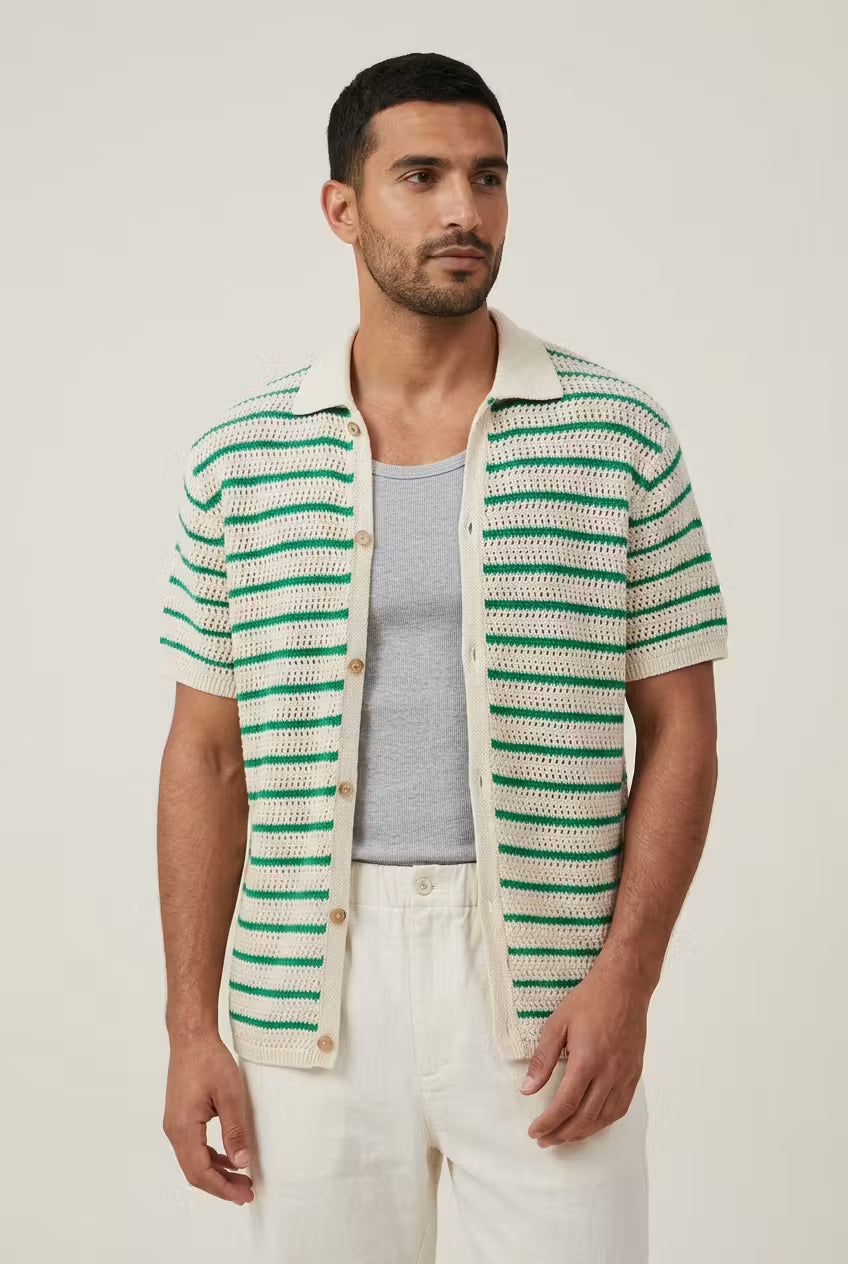 Monterey Stripe Knit Cardigan Shirt