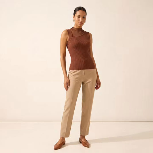 Amara Gebreide Top met Mesh Hals