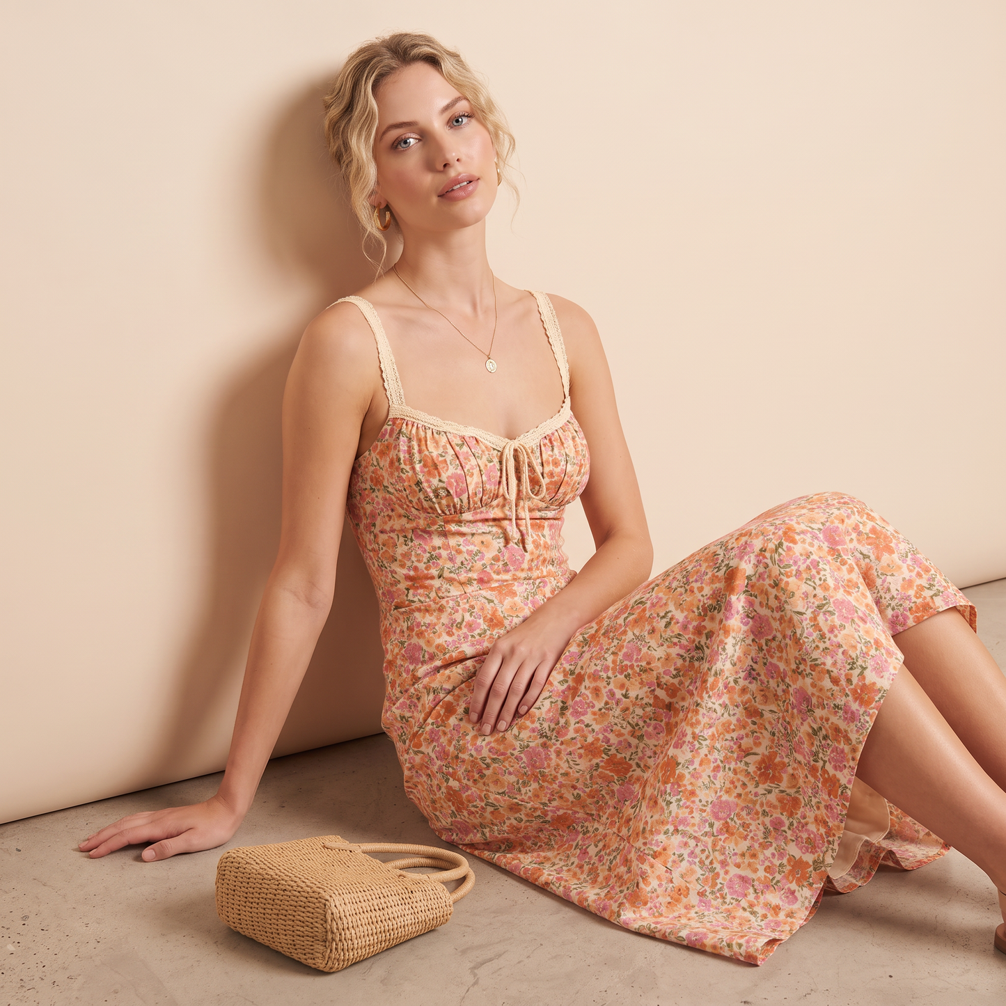 Rose Line midi-jurk met bloemen
