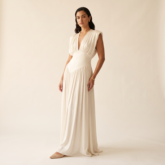 Ivory maxi-jurk met drapering en split