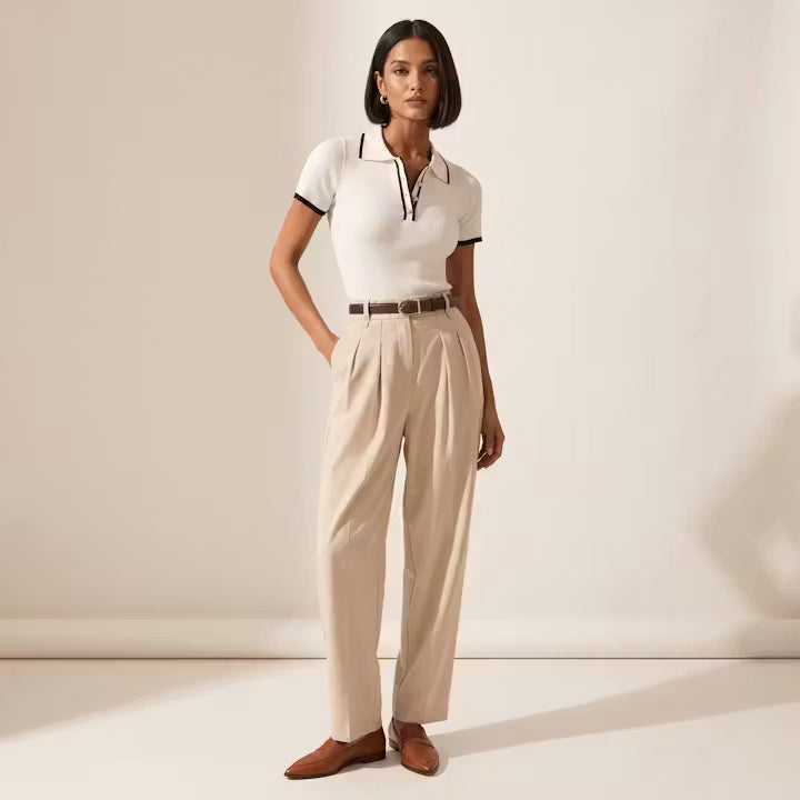 Elise Gebreide Polo met Contrasterende Bies
