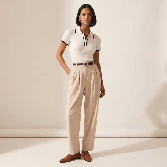 Elise Gebreide Polo met Contrasterende Bies
