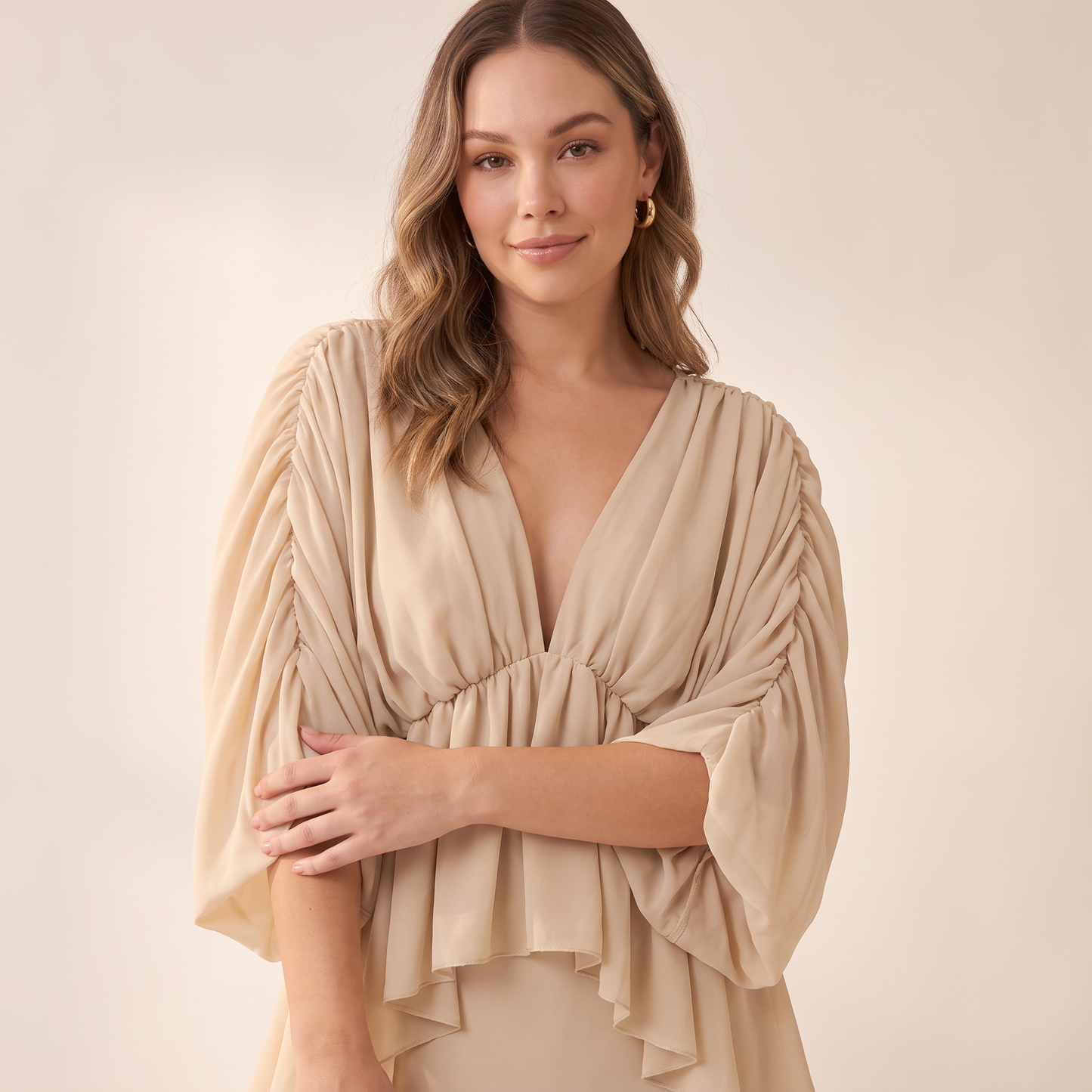 Liora gedrapeerde blouse met vleermuismouwen