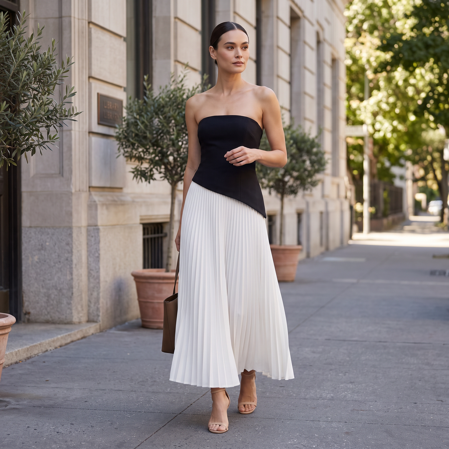 Monochrome Line mouwloze maxi-jurk