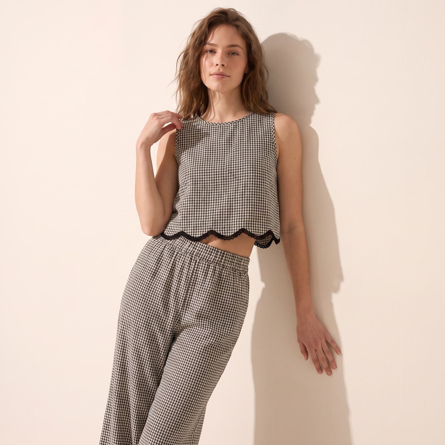 Noir Grid set met gilet en broek