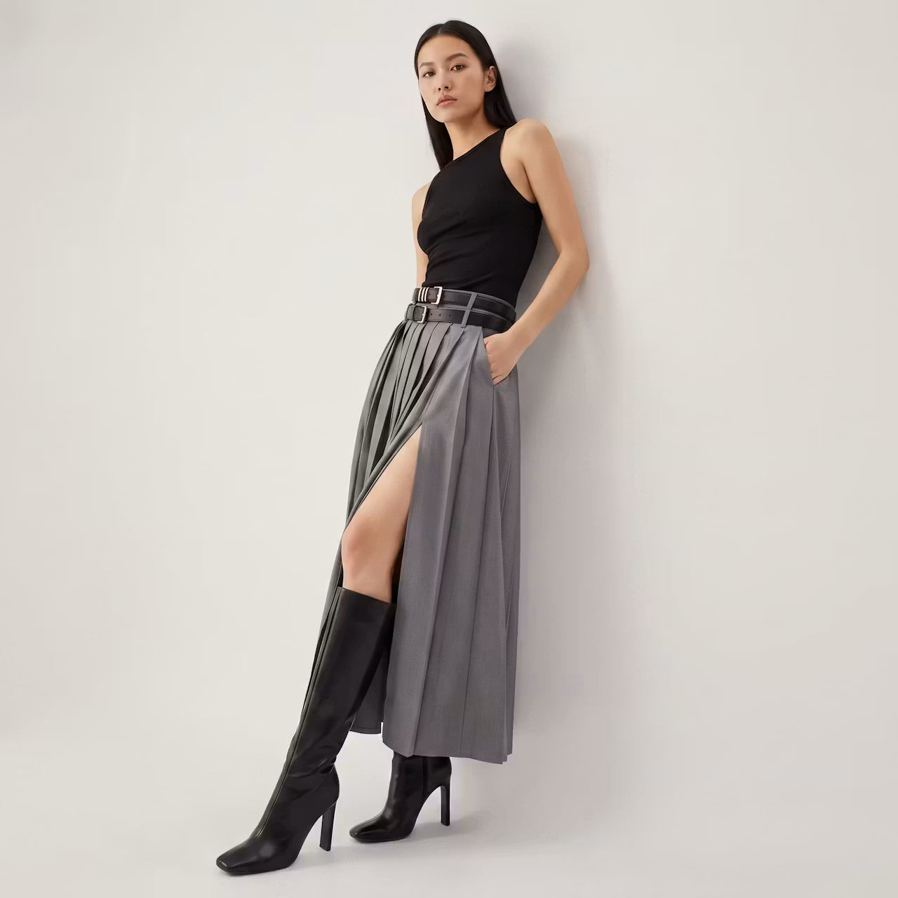Maren Geplooide Midirok met Split