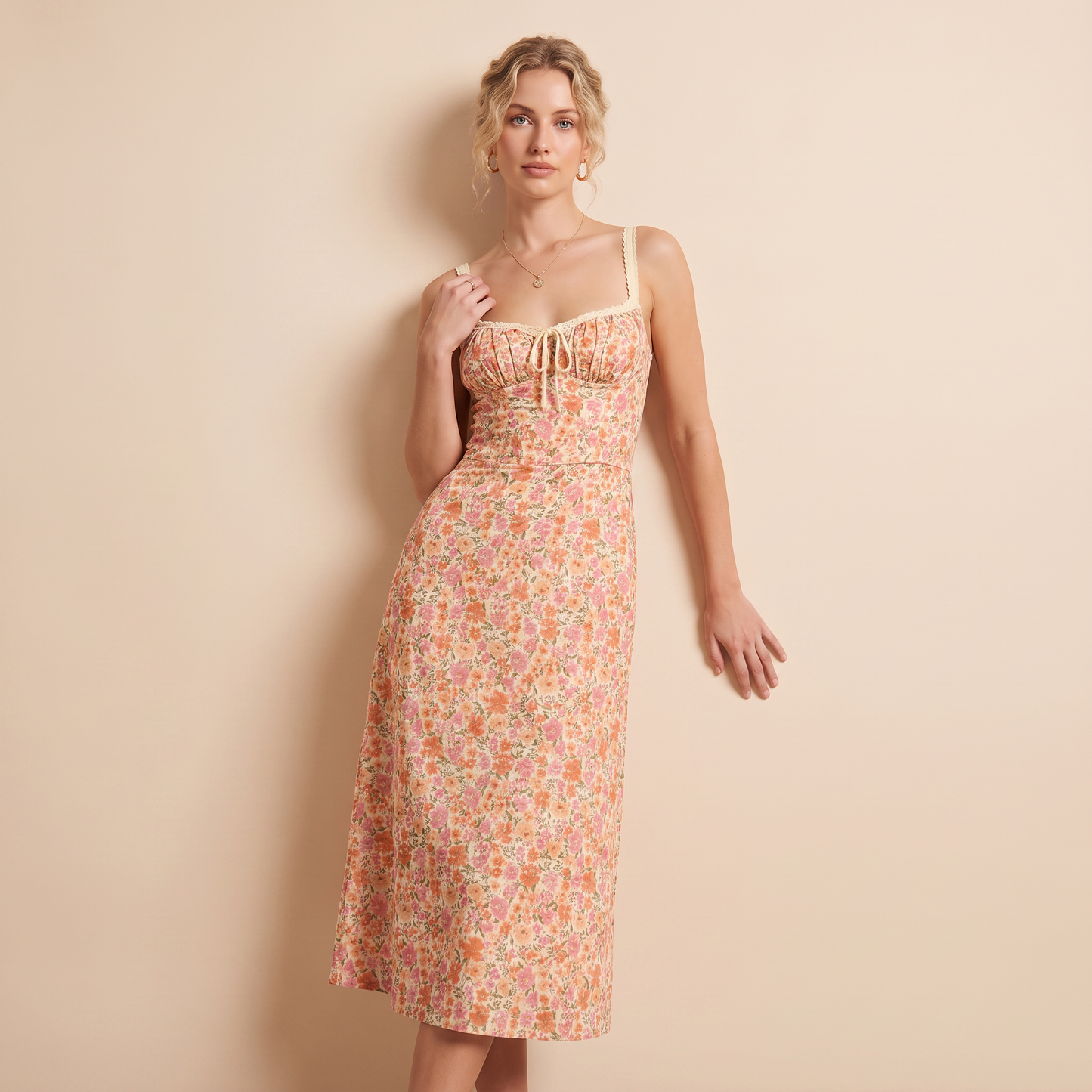 Rose Line midi-jurk met bloemen