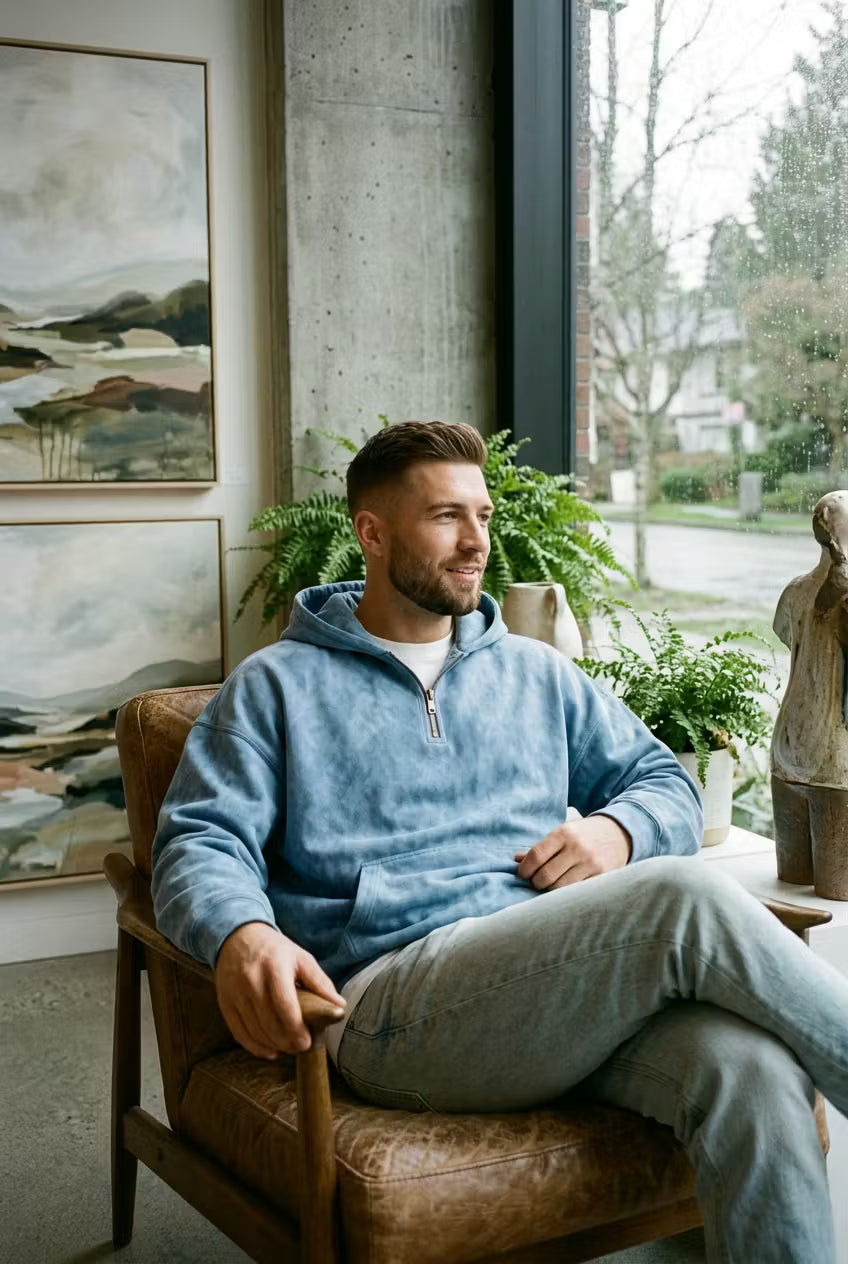 Stonewash Half Zip Hoodie