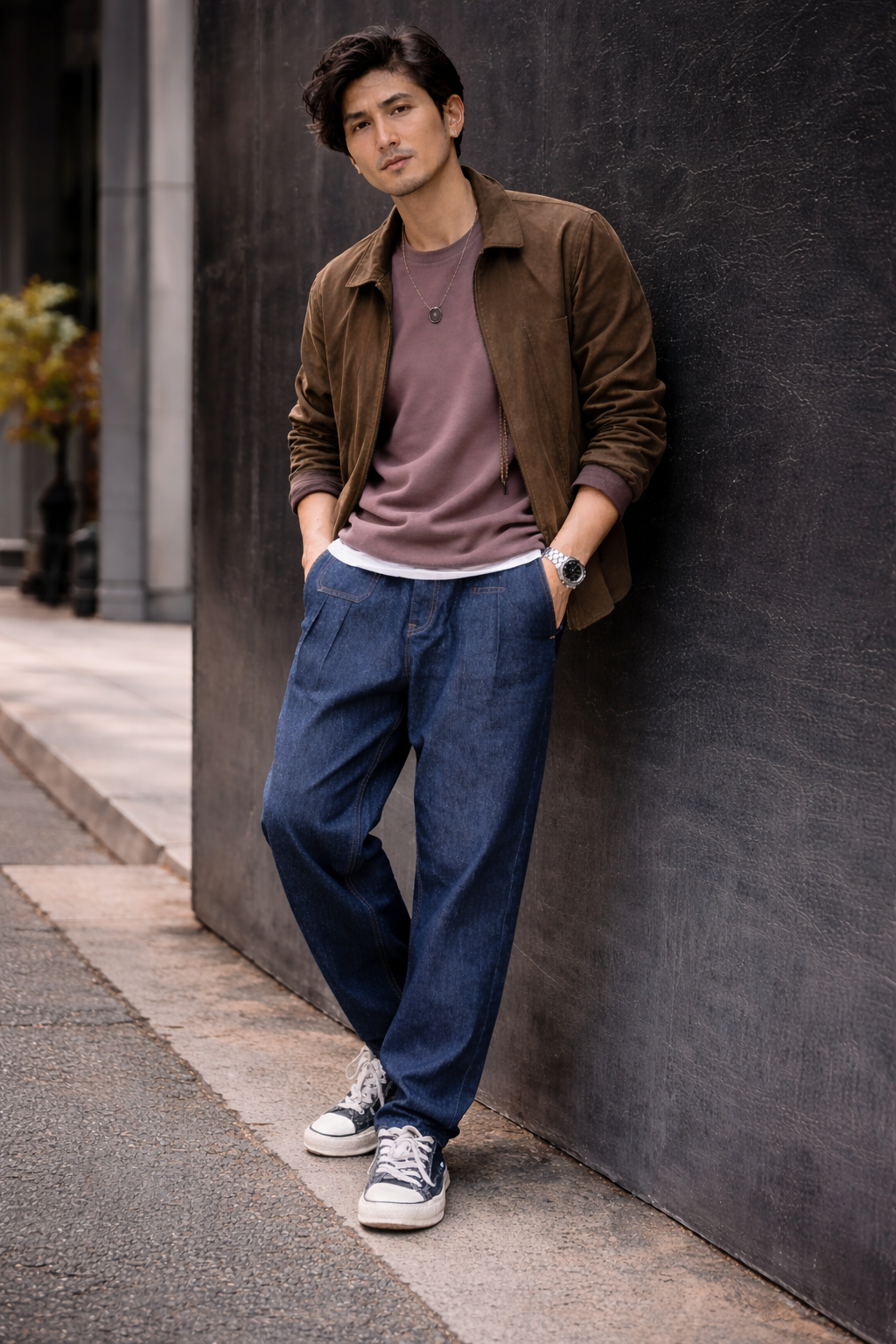 Indigo Pleated Relaxed Denim Pant