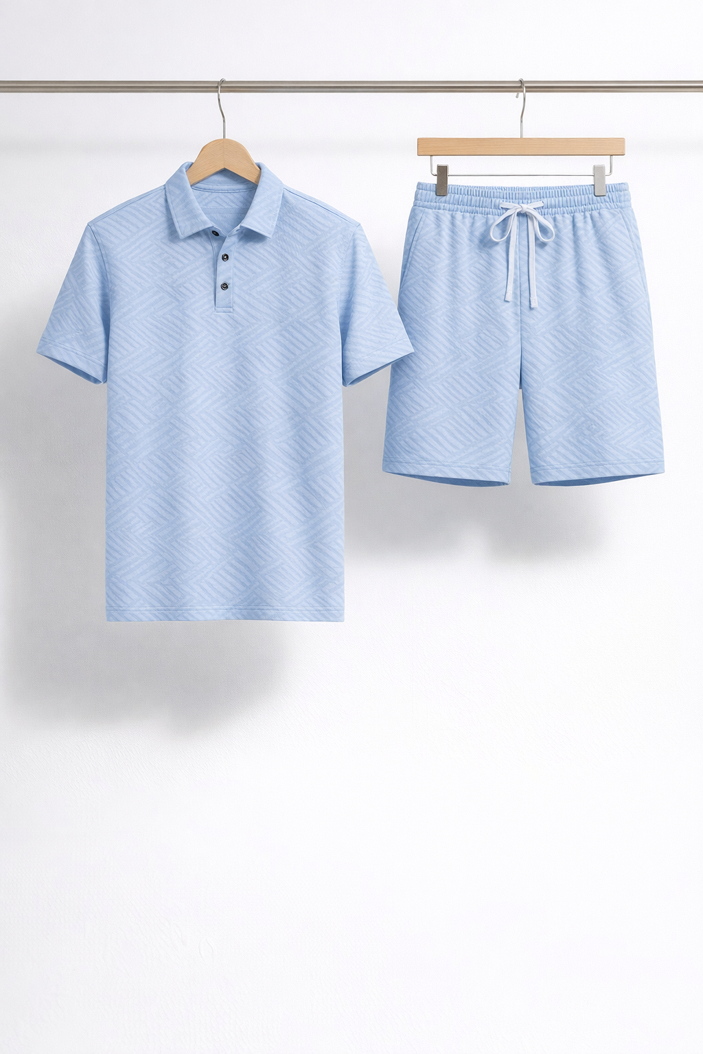 Jacquard Polo and Drawstring Shorts Set