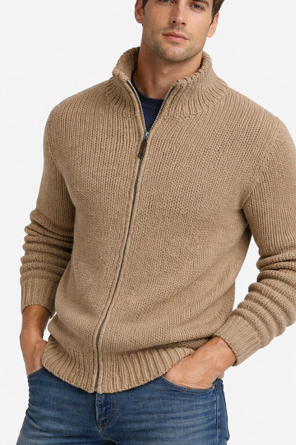Ribbel gebreide vest met rits