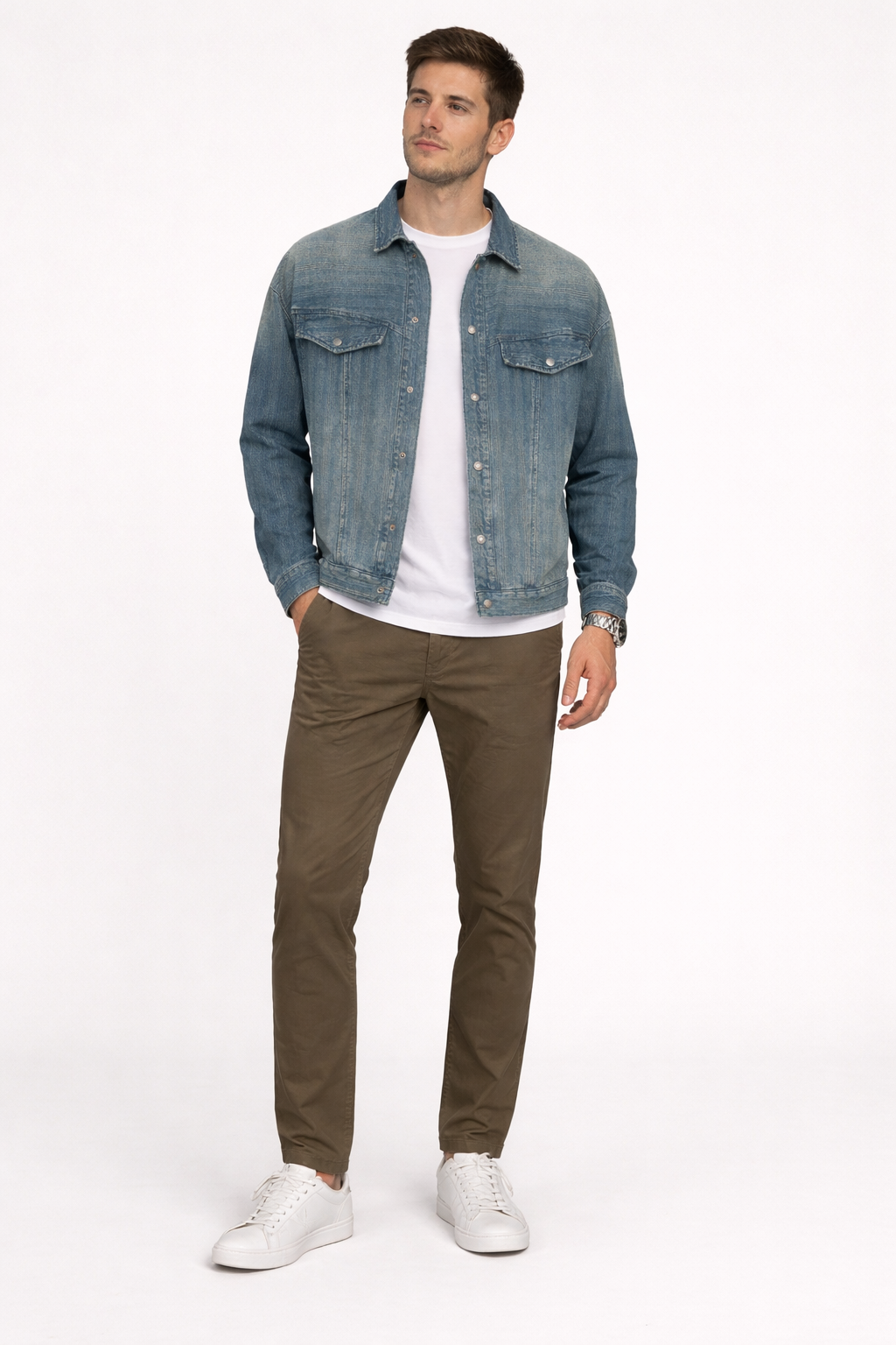 Men’s Faded Blue Denim Jacket for Street Wear