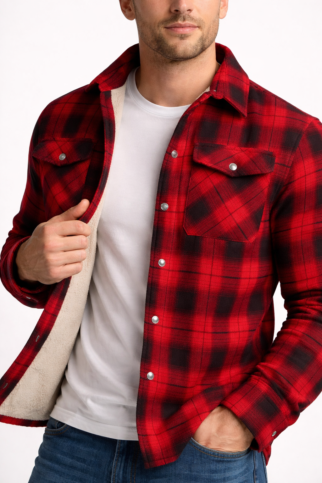 Plaid Lined Button Shirt Jacket