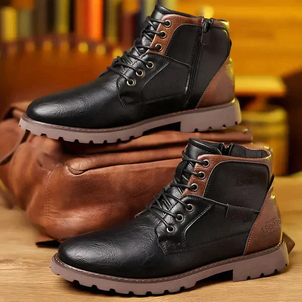 Men’s Rugged Lace-Up Ankle Boots With Structured Leather Finish