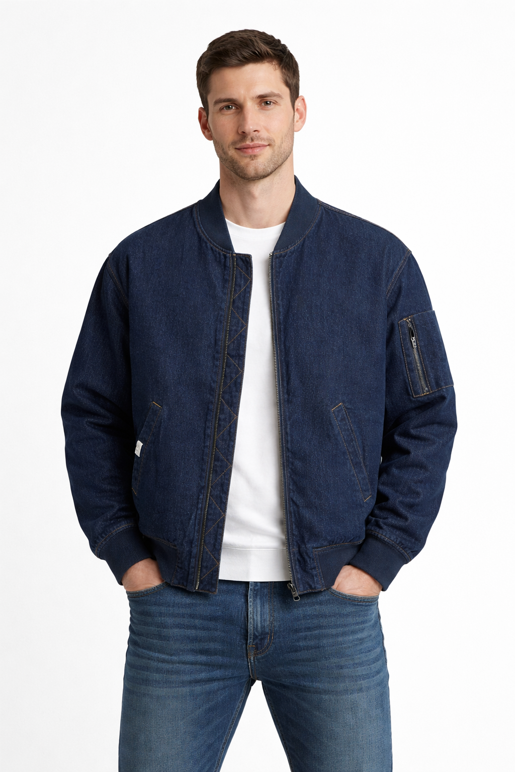 Men’s Zip Front Dark Denim Jacket for Urban Wear