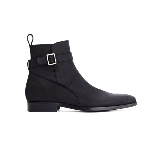 Men’s Black Suede Buckle Ankle Boot