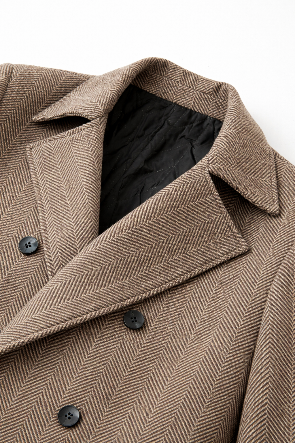 Men’s Wool Herringbone City Coat with Notched Collar