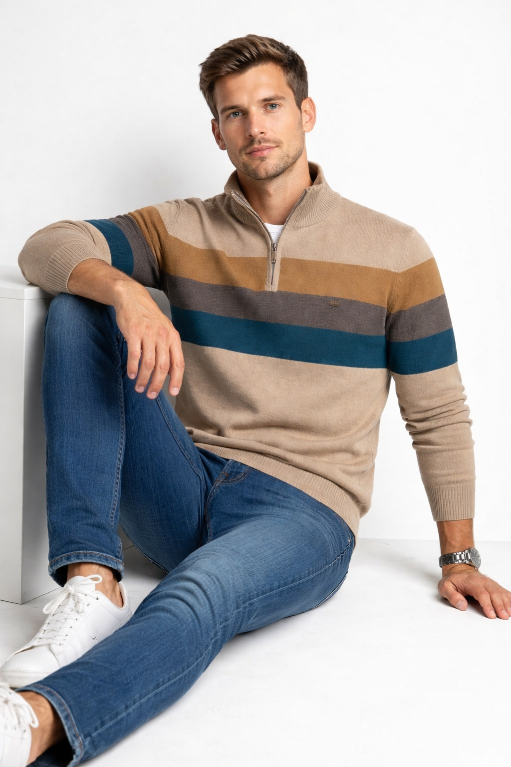 Men’s Striped Quarter Zip Knit Shirt