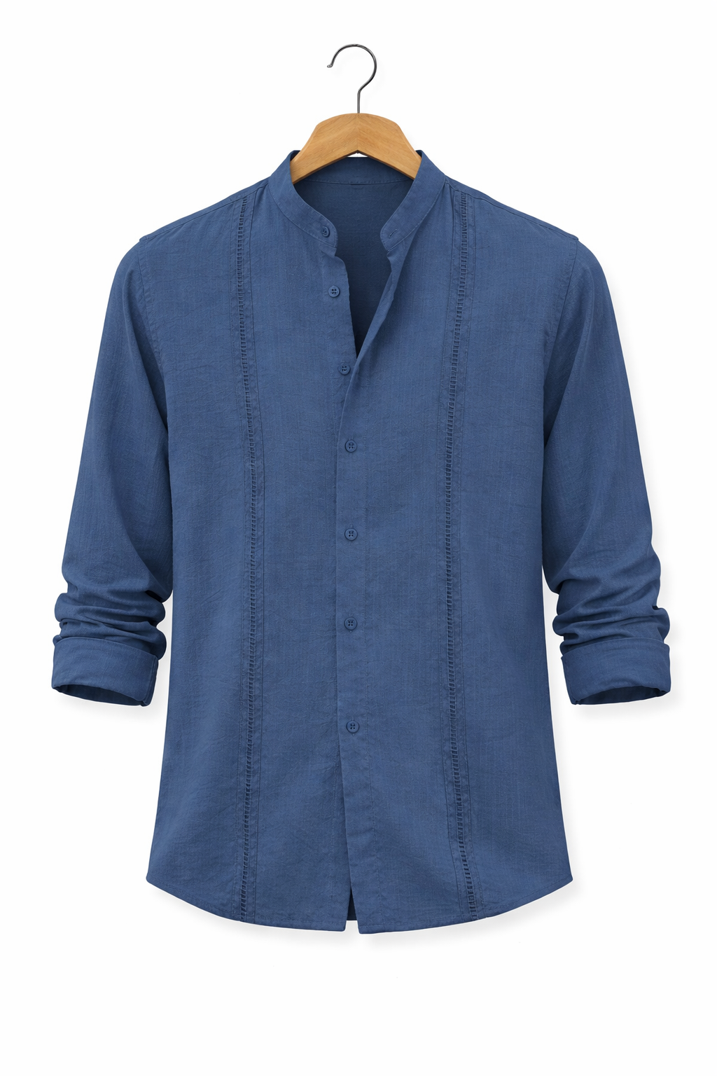 Textured Mandarin Collar Button Shirt