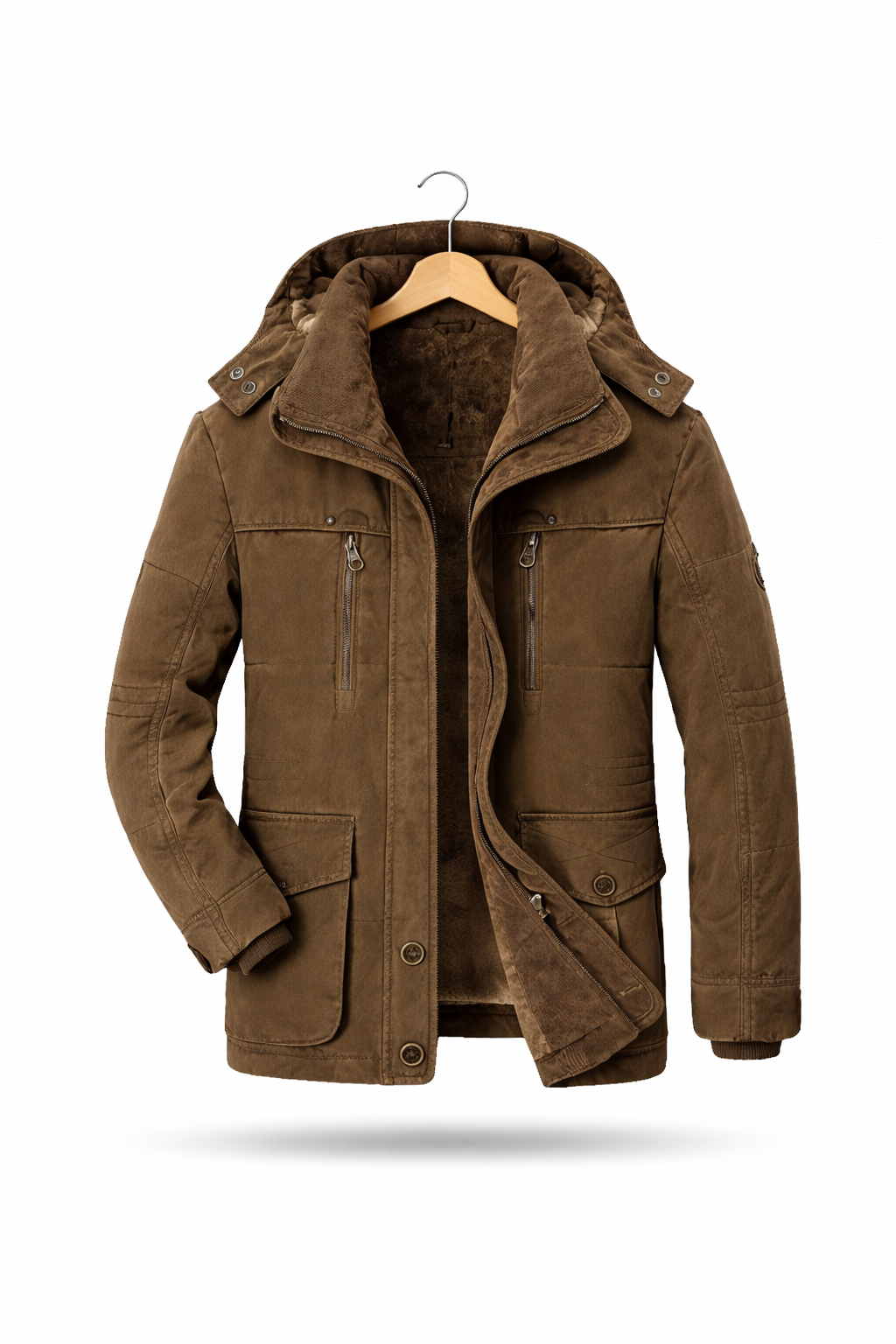 Men’s Hooded Utility Jacket with Lined Interior for Cold Weather